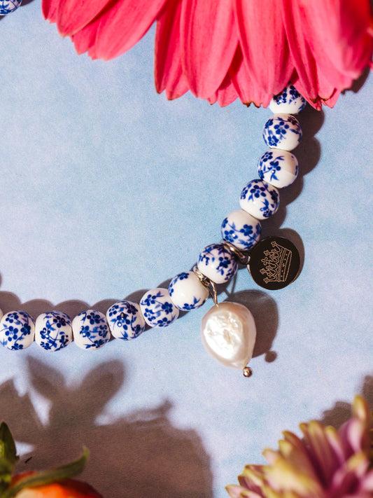 For Freedom Blue Floral Beaded Bracelet