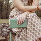 Large Woven Leather Wristlet Wallet- Sage Green