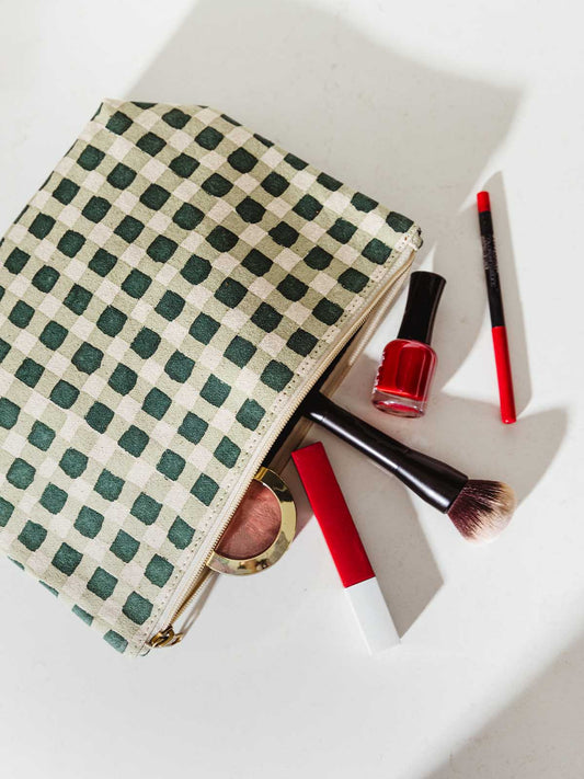 Large Waterproof Pouch -Evergreen Gingham