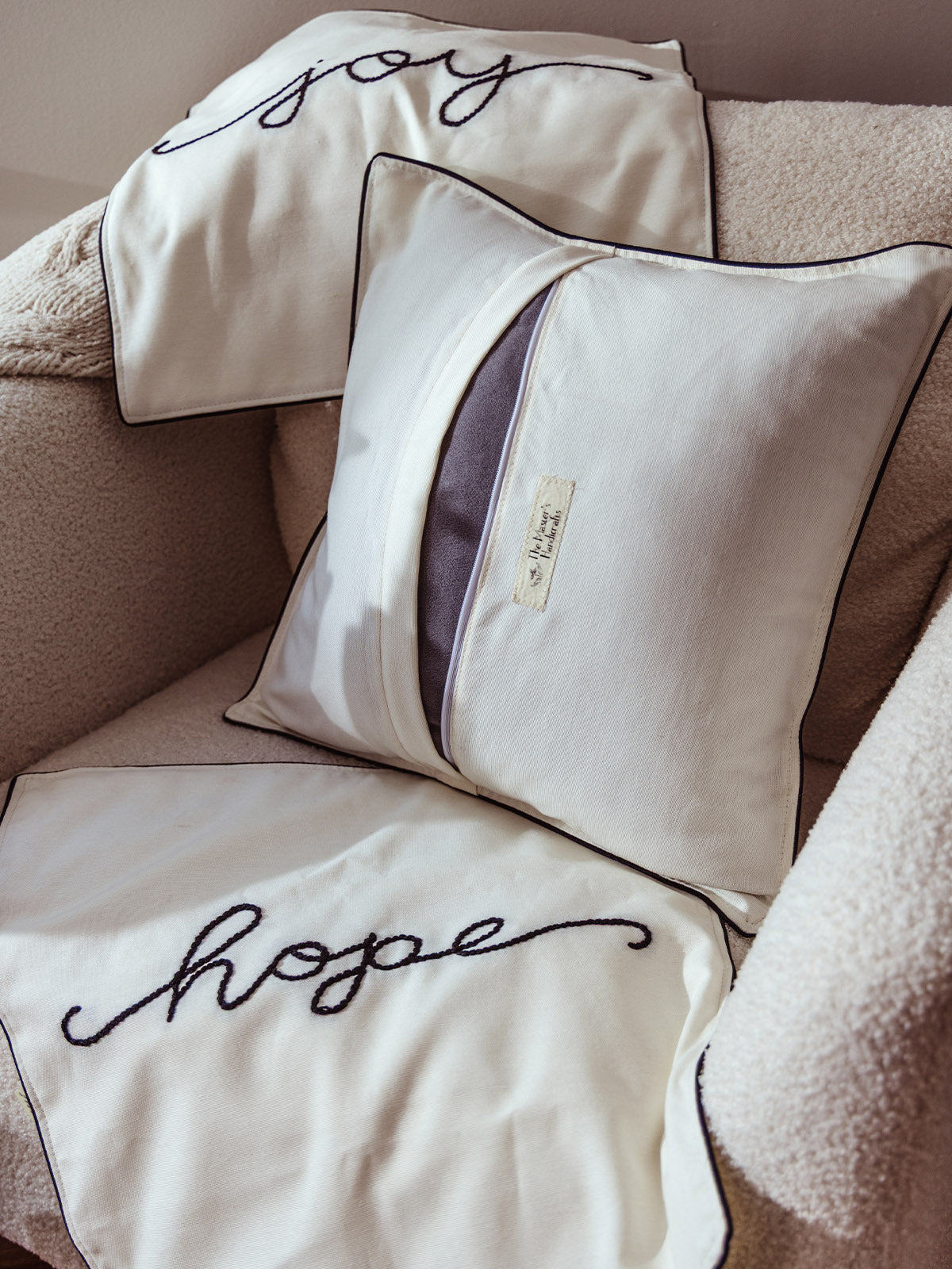 Joy Embroidered Pillow Cover