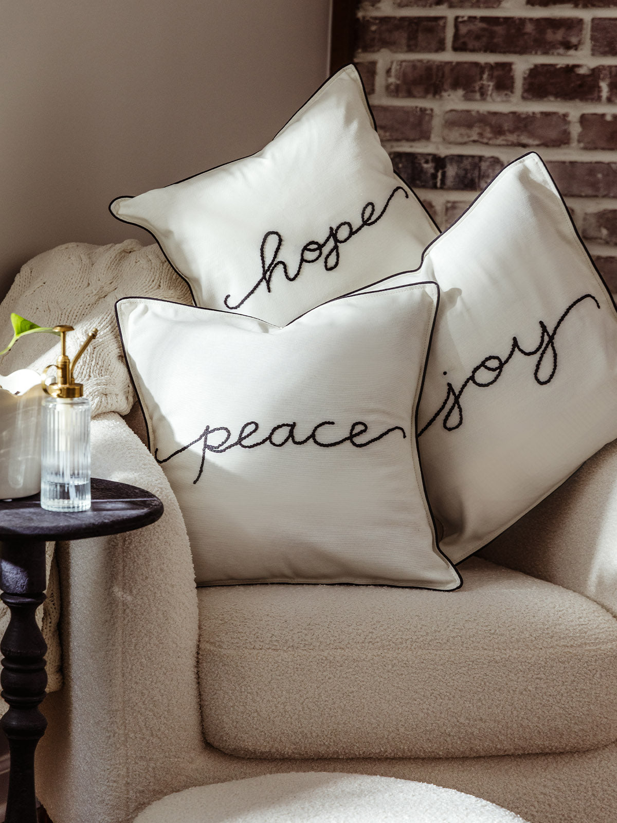 Joy Embroidered Pillow Cover