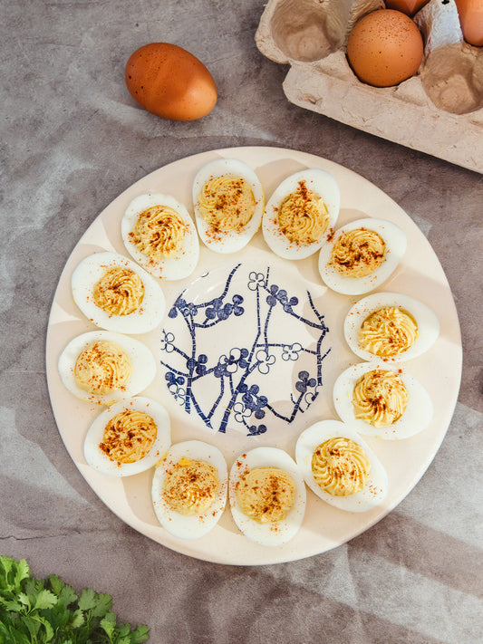 Blue Floral Ceramic Egg Plate