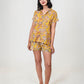 Canary Blooms Block Print Pajama Shorts Set