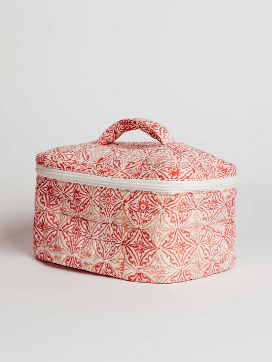 Coral Medallion Makeup Bag with Handle