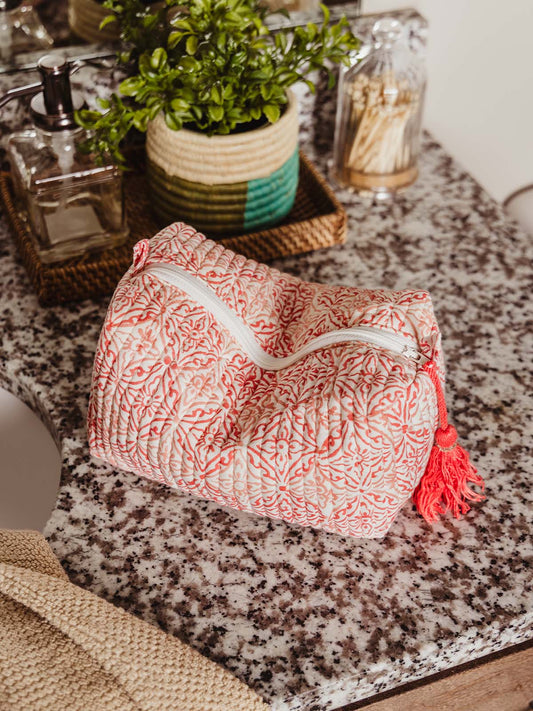 Coral Medallion Small Makeup Bag