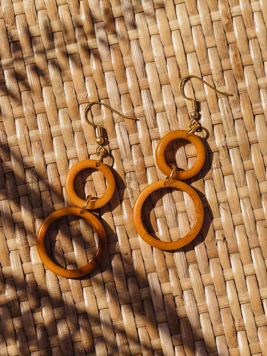 Orange Double Circle Drop Earrings