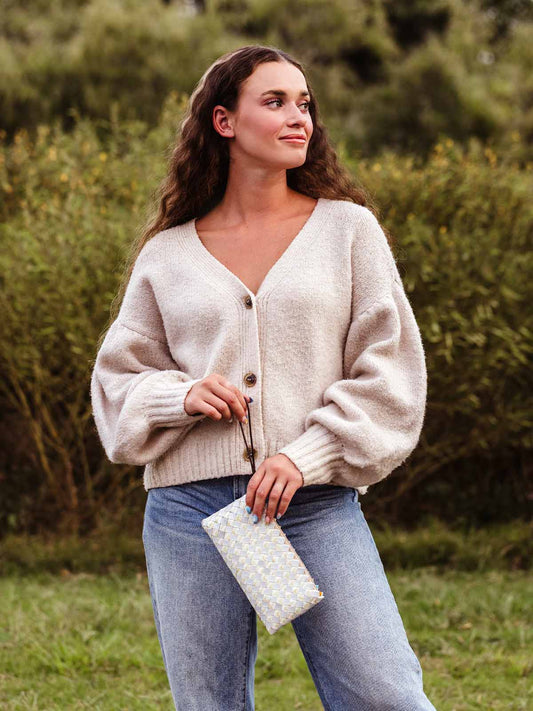 Upcycled Woven Clutch, Neutral