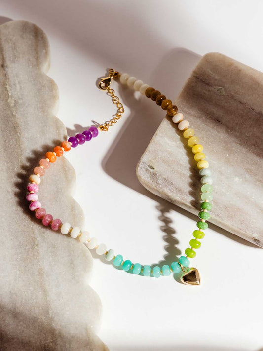Rosalie Jade Beaded Necklace with Heart Pendant