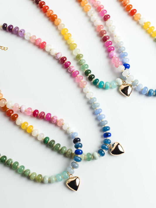 Rosalie Jade Beaded Necklace with Heart Pendant